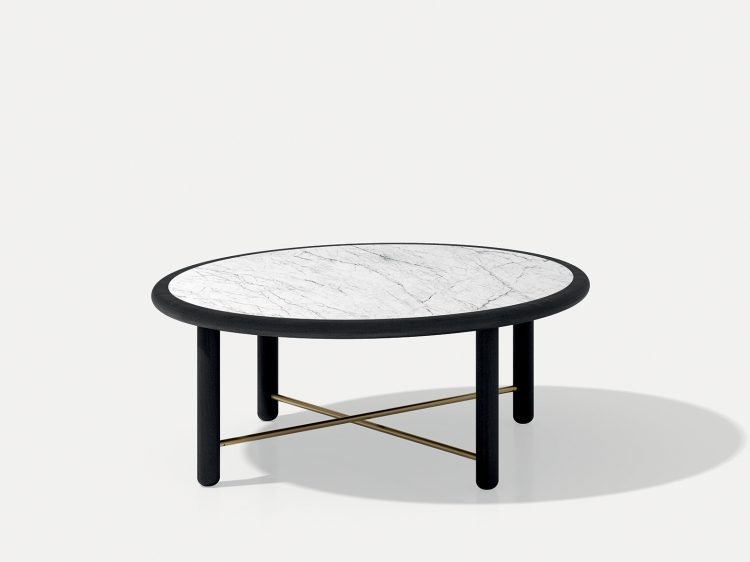 Marlene coffee table in Black Oak finish and top in Statuarietto porcelain stone