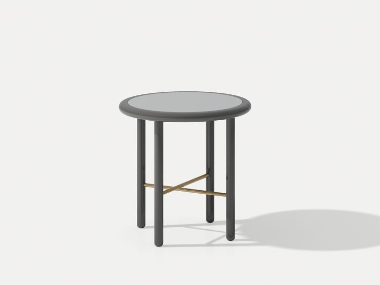 Marlene side table in Medium Grey finish and top in Cemento coloured glass