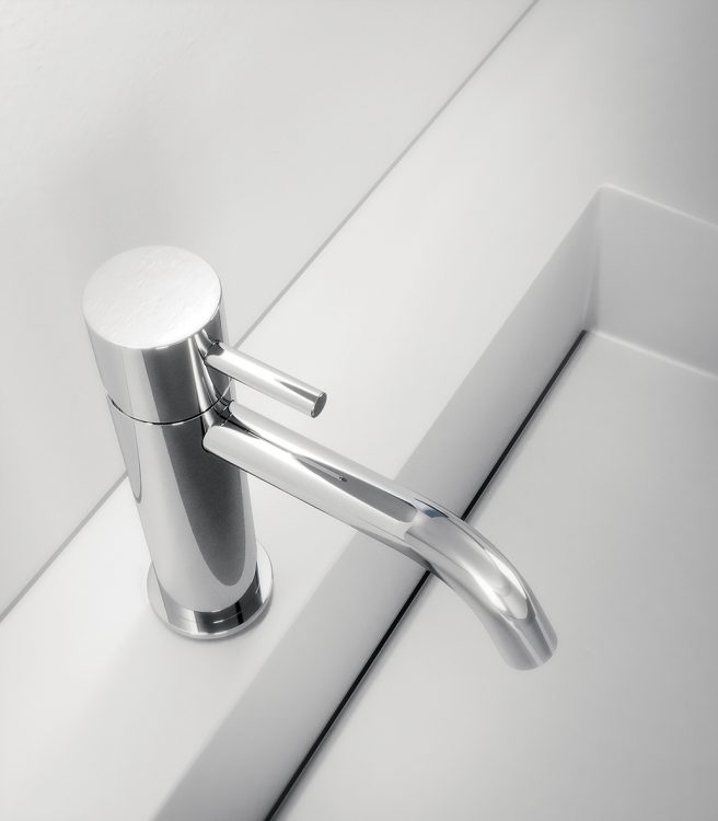 Logik vanity unit, Sky finish, top in Purefeel with Nick integrated washbasin