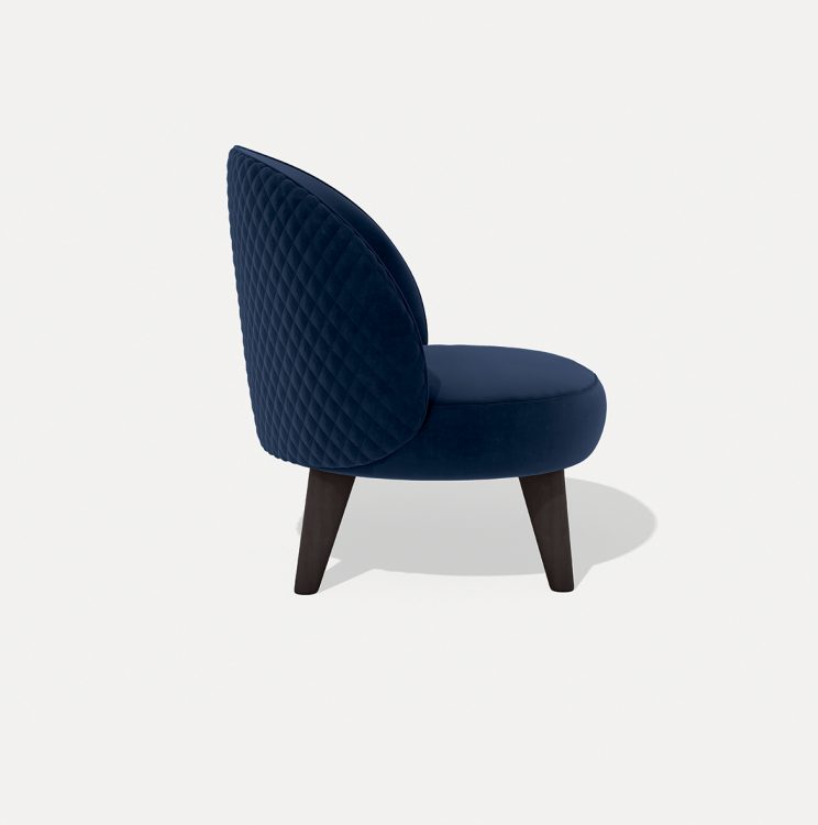 Sophie armchair with Moka Oak base and covered in velvet