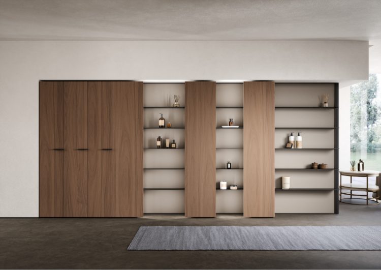 Cube tall units and Max tall units in Ash Oak melamine wood, Riga boiserie