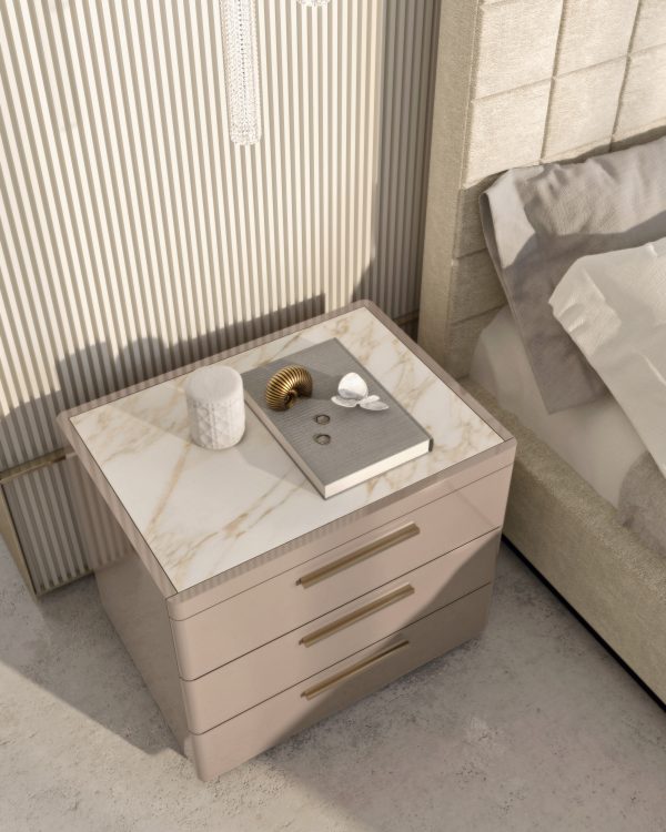 Mozart bedside table in Avana finish and with bronze details 